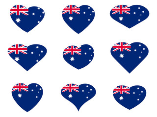 Australia. Hearts with Australian flag. Vector illustration.