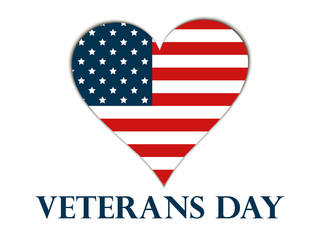 Veterans Day. Heart with the American flag on a white background. Vector illustration.