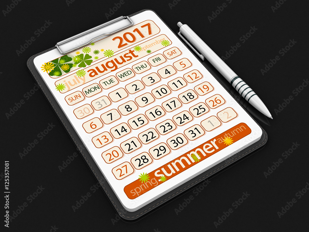 Poster clipboard with august 2017. image with clipping path