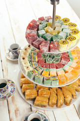  traditional eastern desserts on wooden background