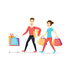 Sale. Family shopping. Characters. Flat design vector illustration.