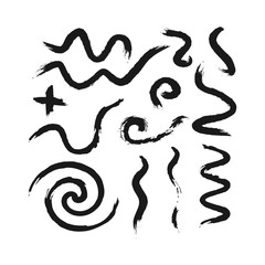 Obraz premium A set of curves broken lines drawn with a brush. Grunge.