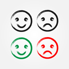 Set of sad and happy smiles. Brush, grunge.