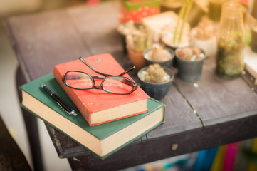 Glasses put down on table