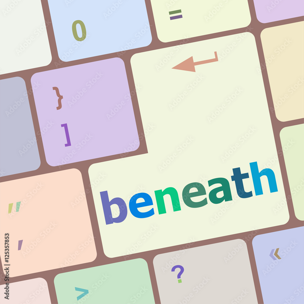Poster beneath button on keyboard key with soft focus