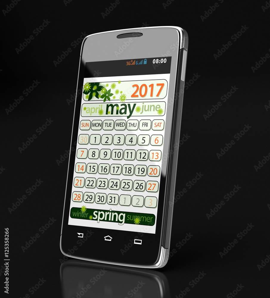 Poster touchscreen smartphone with may 2017. image with clipping path.