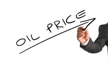 Rising oil price theme with arrow and text