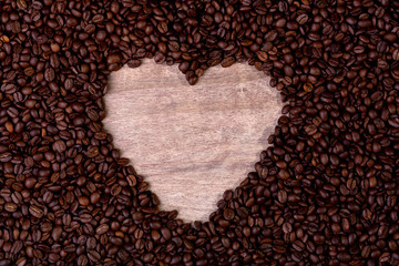 heart symbol sorrounded by coffee beans