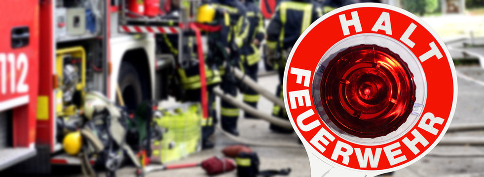 Banner Feuerwehr Einsatz mit Haltekelle Bevölkerungsschutz