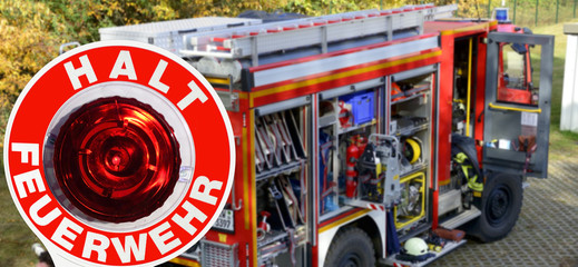 Banner Feuerwehr Einsatz mit Haltekelle Bevölkerungsschutz