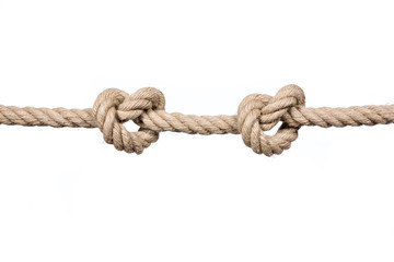 Hemp Rope Knot. Rope knot isolated on a white background, as a symbol for trust and faith or stress.