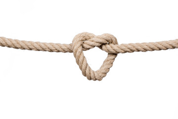 Hemp Rope Knot. Rope knot isolated on a white background, as a symbol for trust and faith or stress.