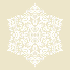 Oriental pattern with arabesques and floral elements. Traditional classic ornament. Light yellow and white pattern