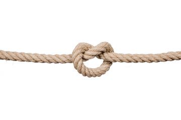 Hemp Rope Knot. Rope knot isolated on a white background, as a symbol for trust and faith or stress.