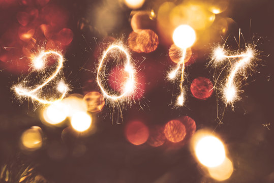 Abstract christmas and new year 2017 background bokeh