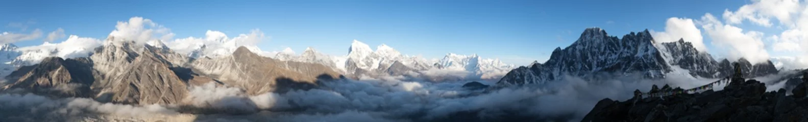 Fototapete Panoramafotos Panorama des Mount Everest, Lhotse, Makalu und Cho Oyu