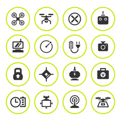 Set round icons of quadrocopter and drone