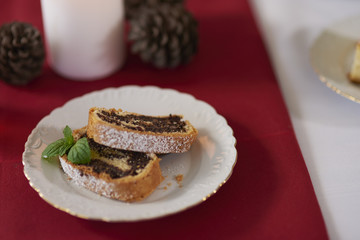 Poppyseed cake slice on the plate