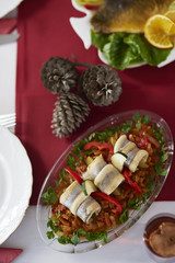 High angle view on rolls of herring