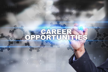 Businessman is drawing on virtual screen. career opportunities concept.