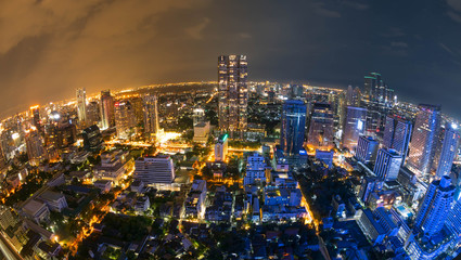 Obraz premium Cityscape night scene of Bangkok, Capital of Thailand with fish