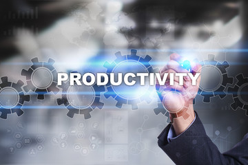 Businessman is drawing on virtual screen. productivity concept.