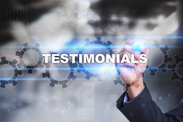 Businessman is drawing on virtual screen. testimonials concept.