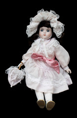 Close Up and Isolated Vintage Antique Old Doll