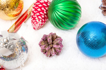 Christmas toys on white background