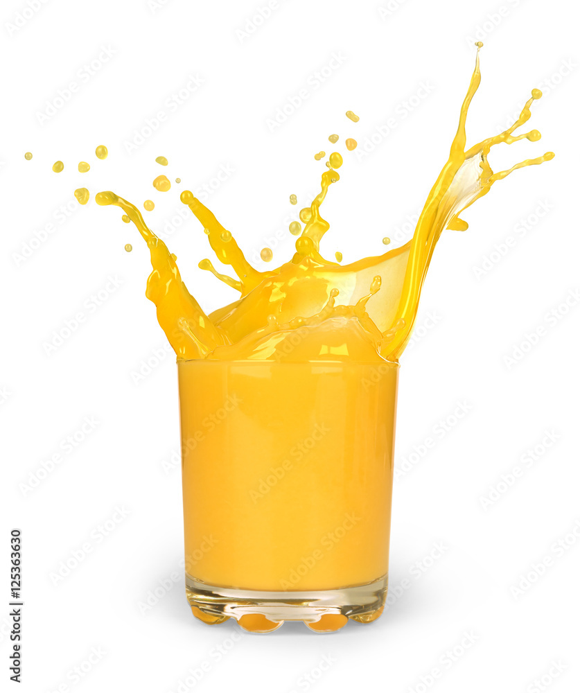 Poster Orange juice splash on a white background. Vector. Mesh