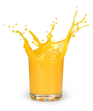 Orange juice splash on a white background. Vector. Mesh
