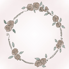 Flora circle frame | flowers wreath vintage style illustration | hand drawing art