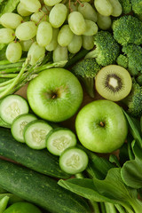 Healthy eating background. Various of green fruits and vegetable