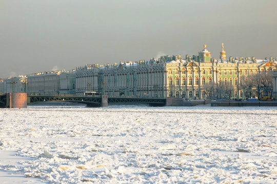 Saint-Petersburg. Russia. View of Winter palace at winter