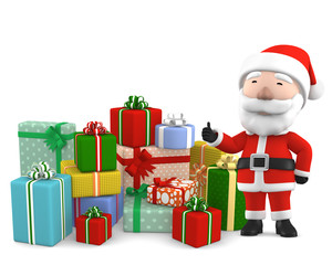 Santa presents colorful wrapped gift boxes. 3D illustration isolated on white background.