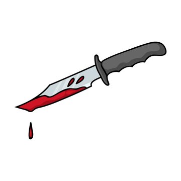 Bloody knife icon in cartoon style isolated on white background. Crime symbol stock vector illustration.