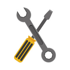 yellow Wrench and gray screwdriver vector illustration