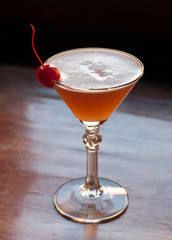Classic cocktail Basque Martini. sloe-flavoured liqueur Patxaran, creme de bananas, fresh lime...