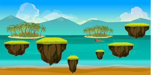 Sea game background with islands and underwater life © 2dvill