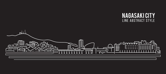 Cityscape Building Line art Vector Illustration design - Nagasaki city