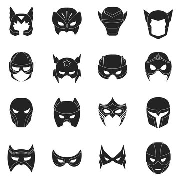 Superhero mask set icons in black style. Big collection of superhero mask vector symbol stock illustration