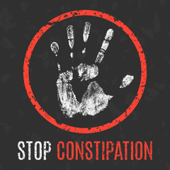 Vector illustration. Human diseases. Stop constipation.