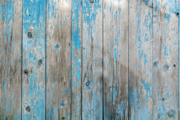 Fototapeta na wymiar closed up of old wood background. Vintage wood background with blue color peeling paint.