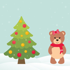 christmas fir tree with winter bear