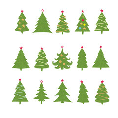 Set of different fir trees on white background