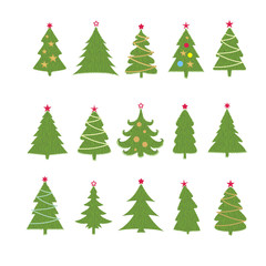 Set of different fir trees on white background