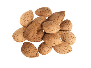 Almonds on white background