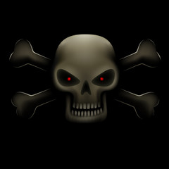 skull with bones in dark