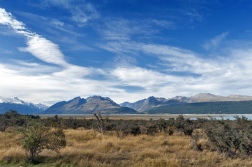 Fototapeta na wymiar Aoraki / Mount Cook, the highest mountain in New Zealand, and the Tasman River seen from Glentanner Park Centre
