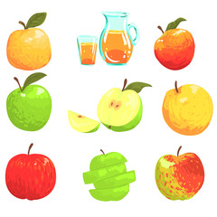 Apples And Apple Juice Cool Style Bright Illustrations